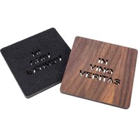 Walnut coaster with felt back and cut-out IN VINO VERITAS