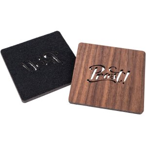 Walnut coaster with felt back and cut-out Cheers