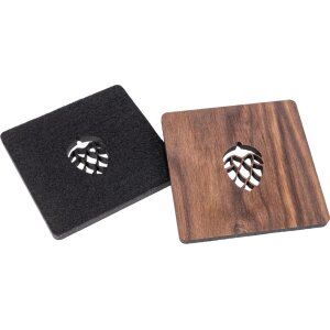 Walnut coaster with felt back and cut-out hops dome