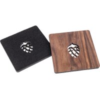 Walnut coaster with felt back and cut-out hops dome