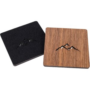 Walnut coaster with felt back and cut-out mountains