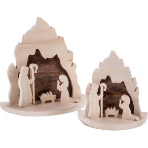 Handgefertigter Krippenstall aus Kiefernholz mit Heiliger Familie - Weihnachtsdeko 15 x 15 x 8 cm