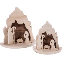 Handmade crib stable made of pine wood with Holy Family -...