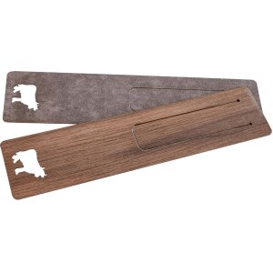 Holz Lesezeichen 150 x 35 x 0,7 mm aus Nussbaum geölt - Motiv: Kuh
