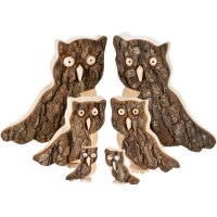 Handgefertigte Eulen aus Erle mit natürlicher Rinde - Rustikales Eulenpaar im 2er-Set ca. 20 cm