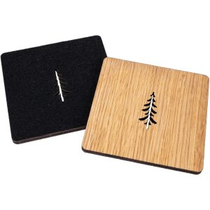 FSC® Oak Coaster with Felt Back & Pine Cutout – 10 x 10 cm