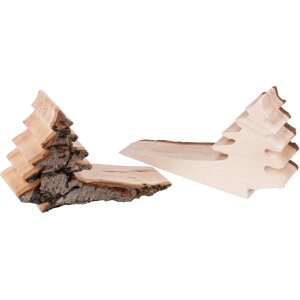 Natural doorstop made of alder wood in the shape of a fir tree with bark