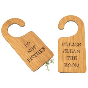 Wooden door hanger - door handle sign made of FSC® oiled oak "Please clean the room" / "Do not disturb"