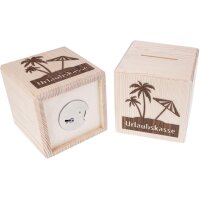 Spruce money box cube shape with walnut motif vacation fund