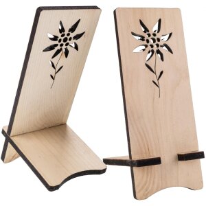 Zirbenholz Handyhalter mit Edelweiß Design | Duftende Holzhalterung für Smartphones