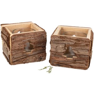 Rustikales Holz Windlicht mit Rinde - 9 x 9 cm für gemütliche Atmosphäre Tanne