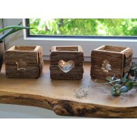 Rustikales Holz Windlicht mit Rinde - 11 x 11 cm für gemütliche Atmosphäre Stern