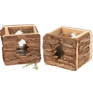 Rustikales Holz Windlicht mit Rinde - 11 x 11 cm für gemütliche Atmosphäre Tanne