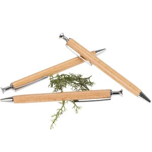 Beech wood ballpoint pen | Timeless design | 14cm x 0.8cm | Silver trim