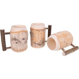 Holz Deko Bierkrug aus Birke mit Rinde und Astgriff - ca. 0,5 Liter