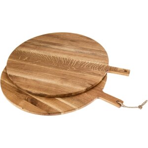 Schneidebrett rund aus geölter Eiche mit Griff FSC® – XXL Pizzabrett 65 cm mit Kordel
