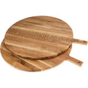 Schneidebrett rund aus geölter Eiche mit Griff FSC® – XXL Pizzabrett 65 cm