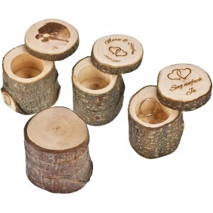 Ring box / ring case - tree trunk with lid
