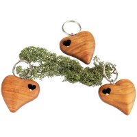 Cherry wood key ring - curved heart in heart
