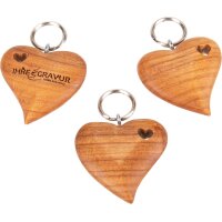 Cherry wood key ring - curved heart in heart