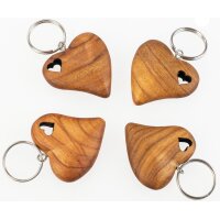 Cherry wood key ring - curved heart in heart