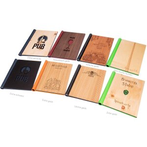 Hochwertige Holz-Speisekarte / Gästebuch mit praktischem Klemmbinder-System