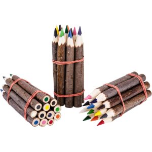 12er Set Holz Buntstifte mit Rinde - Natürliche und umweltfreundliche Stifte
