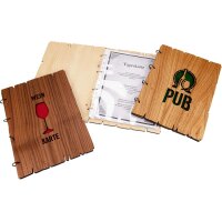 Rustic wooden menu with basting rings