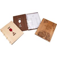 High-quality wooden menu with staple rings