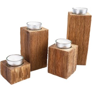 Teelichthalter 4er-Set aus Gebürsteter und Geölter Eiche - Ideal als Adventskranz - inkl. Glas und Teelicht