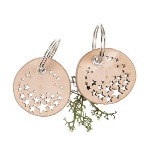 Runder Baumscheiben-Schlüsselanhänger mit Sternen Motiv