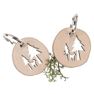 Runder Baumscheiben-Schlüsselanhänger mit Wald Motiv