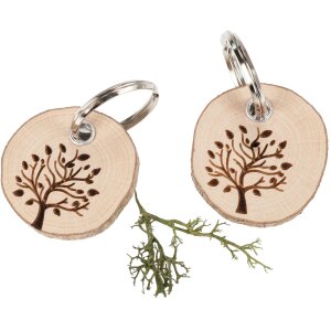 Runder Baumscheiben-Schlüsselanhänger mit Laubbaum Motiv