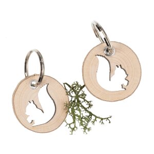 Runder Baumscheiben-Schlüsselanhänger mit Eichhörnchen Motiv