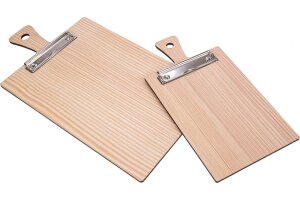 Clipboards for menus made of raw larch with handle