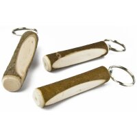 Hazelnut wood key ring on a bark stem with cut-out