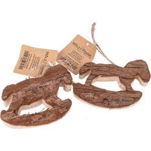 Weihnachtsanhänger mit Rinde - Schaukelpferd-Design - 6 x 4 cm, Baumschmuck aus Holz