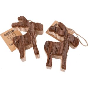 Christmas ornament with bark - moose design - 7 x 10 cm, wooden tree decoration