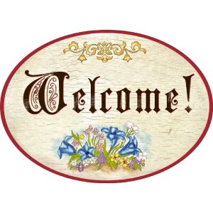 Holz Türschilder Antik auf Englisch - Welcome! 9 x 6,5 cm