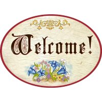 Antique wooden door signs in English - Welcome! 9 x 6,5 cm