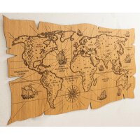 Holz Wandbild Weltkarte Antik aus Geölter Eiche FSC® - 120x72 cm