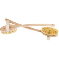Two-piece bath brush made of beech wood with fiber bristles