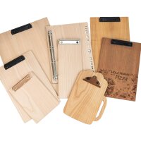 Holz Klemmbrett aus FSC® Kirschbaum roh DIN A4 - Briefklemme Silber -