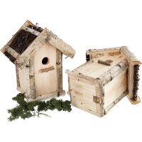Tit nesting box with natural brushwood roof cover | 30mm...