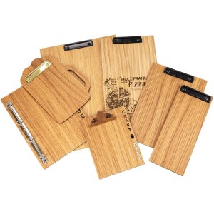 Holz Klemmbrett aus Eiche FSC® geölt DIN A5 - Briefklemme Schwarz -