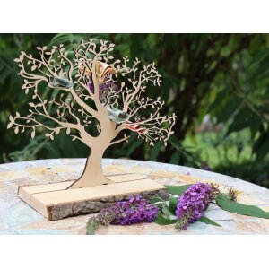 Holz Geldbaum auf Rustikalem Erle Sockel mit Natürlicher Rinde - 26x23 cm
