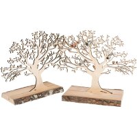 Holz Geldbaum auf Rustikalem Erle Sockel mit Natürlicher Rinde - 26x23 cm