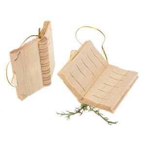 Hand-carved Christmas tree decorations | Book made of lime wood