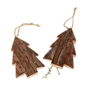 Christmas tag with bark - fir tree design - 7 x 9.3 cm, wooden tree decoration