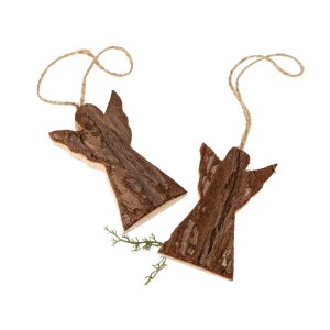 Weihnachtsanhänger mit Rinde - Engel-Design - 4,5 x 7,3 cm, Baumschmuck aus Holz